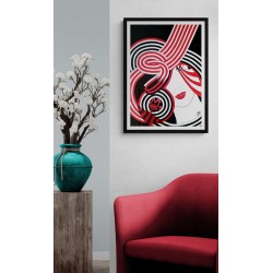 Tableau visage femme abstrait rouge & noir moderne - Snotra