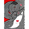 Tableau moderne abstrait rouge & noir visage femme - Ariane