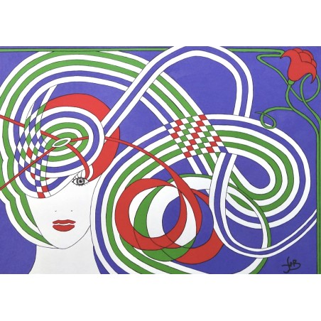 Tableau moderne coloré abstrait visage femme - Dana