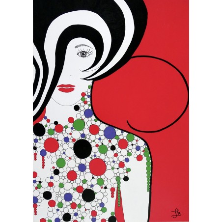 Tableau design art abstrait rouge & noir visage femme - Aurore