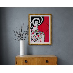 Tableau design art abstrait rouge & noir visage femme - Aurore