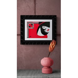 Tableau abstrait art déco rouge & noir visage femme - Visage au chapeau noir