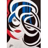 Tableau petit format moderne noir & bleu & rouge visage femme abstrait - Ego