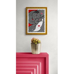 Tableau moderne abstrait rouge & noir visage femme - Ariane