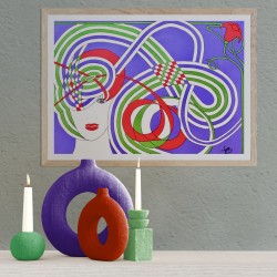 Tableau moderne coloré abstrait visage femme - Dana