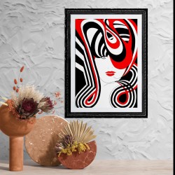 Tableau abstrait rouge & noir visage femme pop art - Diane
