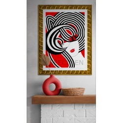 Tableau art abstrait rouge & noir visage femme - Eos