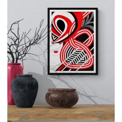 Tableau pop art rouge & noir visage femme abstrait - Euphrosyne