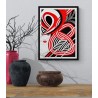 Tableau pop art rouge & noir visage femme abstrait - Euphrosyne