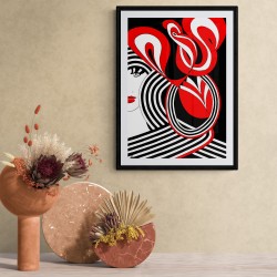 Tableau moderne rouge & noir visage femme abstrait - Gaïa