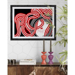 Tableau portrait femme abstrait moderne rouge & noir - Ino