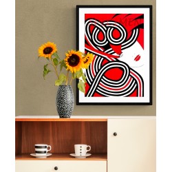 Tableau art abstrait moderne rouge & noir visage femme - Junon