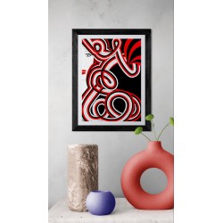 Tableau design rouge & noir visage femme abstrait - Naïade
