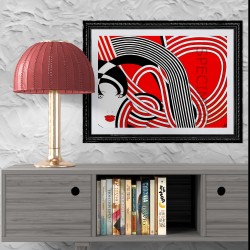 Tableau moderne rouge & noir visage femme abstrait - Phébé