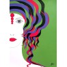 Tableau abstrait coloré visage féminin "Femme aux pensées chromatiques"