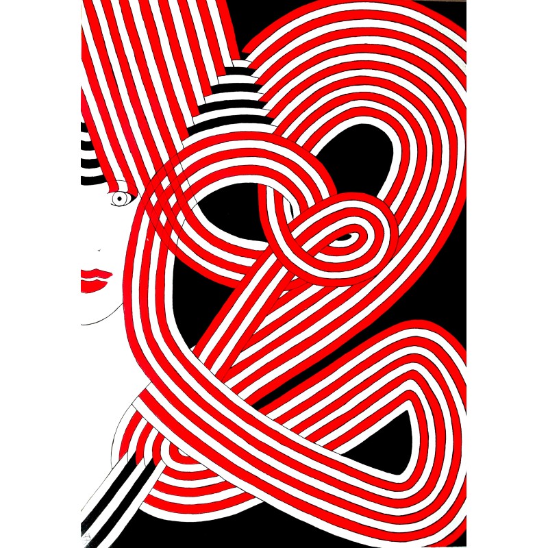 Tableau moderne portrait femme abstrait rouge & noir - Damona