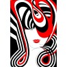 Tableau abstrait rouge & noir visage femme pop art - Diane