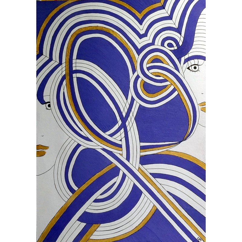 Tableau moderne abstrait violet 2 visages femmes - Duas Facies 5