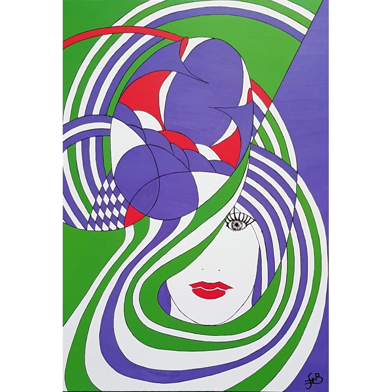 Tableau abstrait design coloré visage femme - Flora