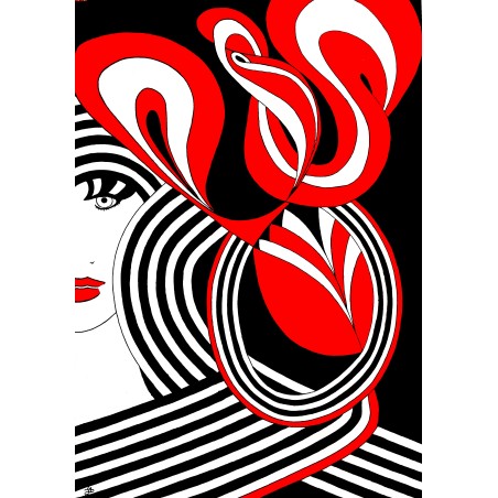 Tableau moderne rouge & noir visage femme abstrait - Gaïa