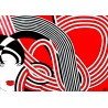Tableau moderne rouge & noir visage femme abstrait - Phébé